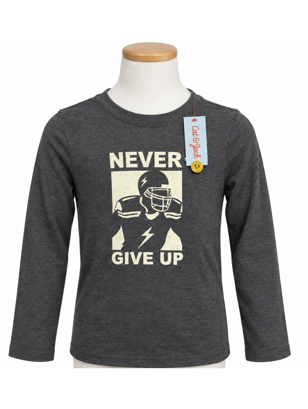 Cat & Jack ‘Never Give Up’ Dark Gray Long Sleeve Graphic Shirt (Child XS-4/5)